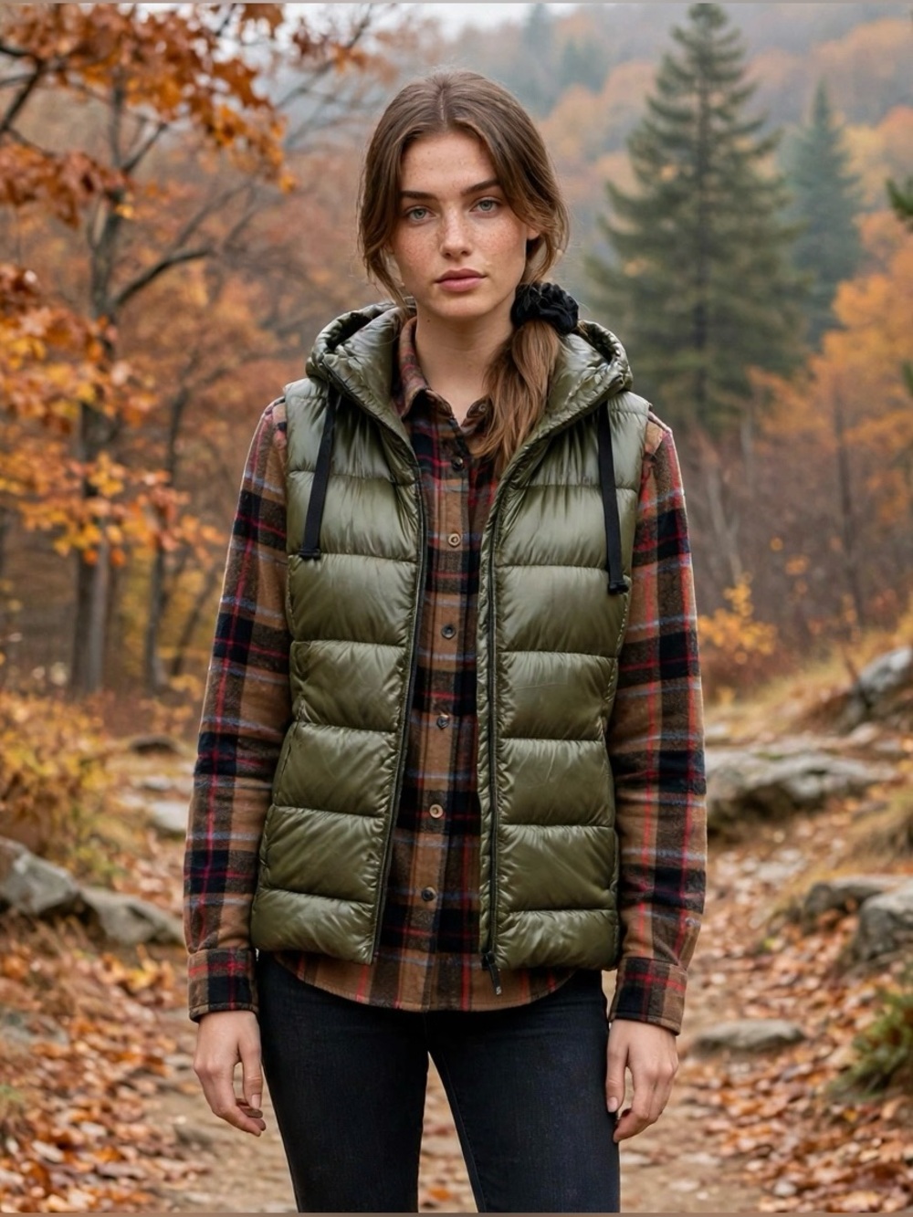 Weatherproof Dusty Olive Hooded Puffer Vest - Cozy Faux Fur Lining - Size S